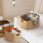 danpinera Large Blanket Basket for Living Room, 72 L Woven Cotton Rope Baskets for Kids Toy, Pillows, Towels, Cotton Organizing with leather handle, Storage Bin for Nursery, 22’’*17’’*11.8’’ Jute
