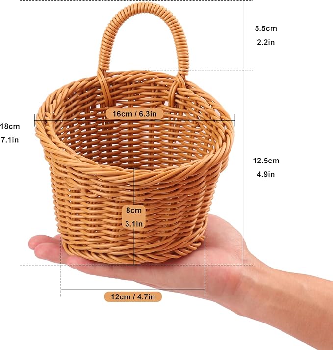 6 Pack 6.3 x 5 inch Woven Hanging Fruit Basket, Wall Hanging Wicker Baskets, Wall fruit Wicker Basket for Kitchen, Planter, Vegetable & Fruit, Boho Home Decor