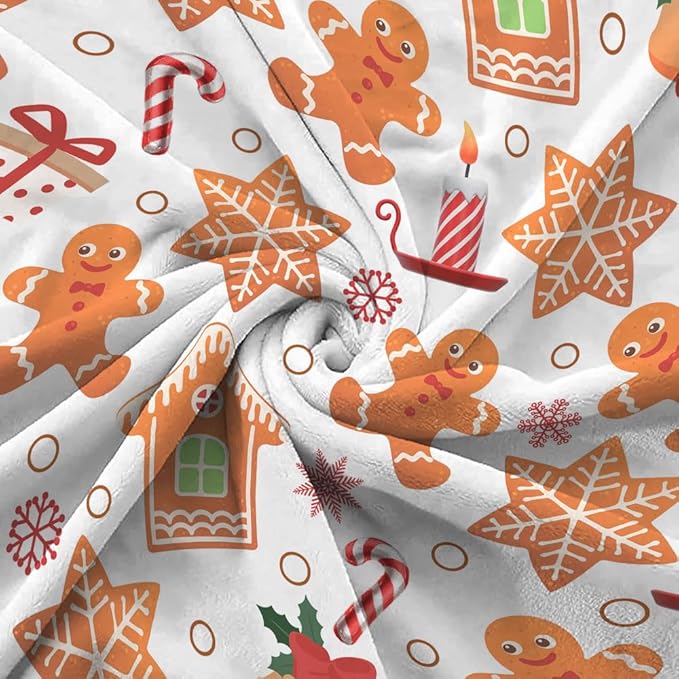 Christmas Throw Blanket Flannel Blankets Warm and Soft Gingerbread Cozy Fuzzy Winter Throws for Couch Sofa 60x80 Inch