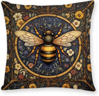 YOU FOUND ME William Morris Abstract Vintage Floral Bee Design Velvet Throw Pillow Covers Home Decor, Retro Art Decor Pillowcase Cushion Cover for Bed Sofa Living Room, Square 18x18inch (Bee)
