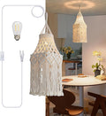 Bioaqua Boho Lamp Shade,Boho Hanging Lamp Handmade Macrame Lamp Shade Plug in Pendant Light,Bohemian Hanging Lights with Plug in Cord Light Fixtures for Boho Bedroom Decor Living Room (Type4)