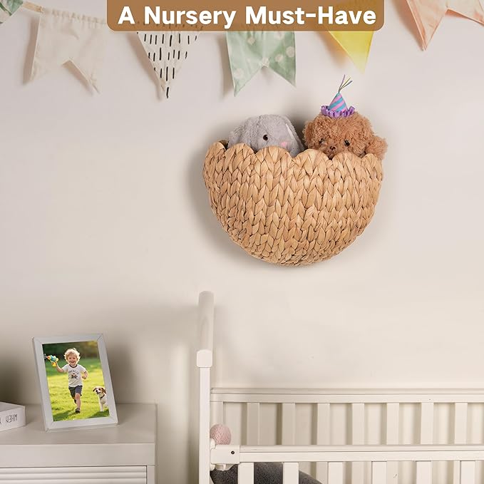 Wicker wall Basket, Scalloped Wall Basket Natural Water Hyacinth, Hanging Baskets for Organizing and Decor, Woven Storage Baskets for Door Mounted Entryway Flower Mail Plant Nursery