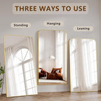 Koonmi Full Length Mirror, 78"x35" Mirror Full Length with Stand, Gold Domed Top Square-Edged Floor Mirror with Aluminum Alloy Frame for Bedroom Living Room