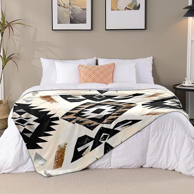 Aztec Throw Blanket, Boho Geometric Pattern, Southwest Blankets Fuzzy Gifts for Sofa Couch Bedroom (40" x 30")