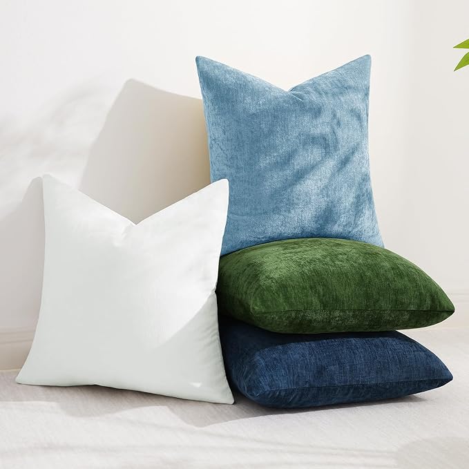 decorUhome Chenille Grey Blue Spring Euro Sham Throw Pillow Covers 26x26 Inch Set of 2, Decorative Soft Couch Pillow Covers Solid Dyed Accent Farmhouse Neutral Square Pillow Cases for Sofa