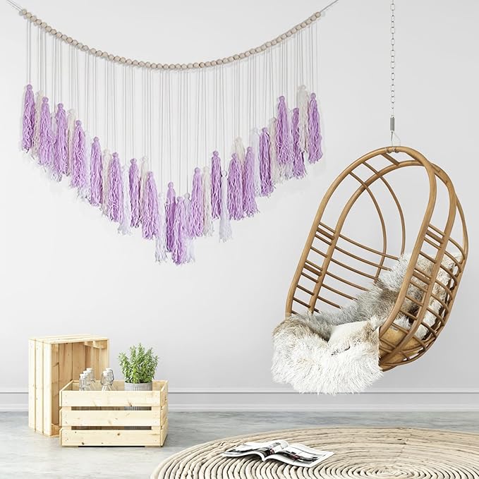 EOBTAIN Purple Macrame Wall Hanging Large Tassel Garland Decor,Bohemian Tapestry for Bedroom Living Room,Boho Wall Pediments Girls Nursery Dorm Home Wall Decoration,Birthday Party Gift for Women