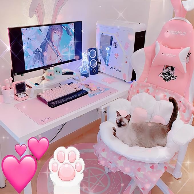 Ditucu Cat Paw Cushion Kawaii Chair Cushions 31.4 x 27.5 inch Cute Stuff Seat Pad Comfy Lazy Sofa Office Floor Pillow for Gaming Chairs Room Decor White