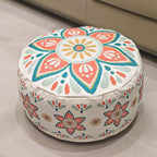 MOCOFO Round Bohemian Ottoman Pouf Cover, 18 Inch, Cotton Blend, Church Window Print, Living Room Storage Footrest, Cover Only (Blue Night)