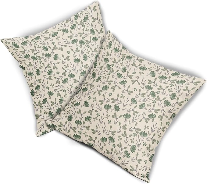 Sage Green Grey Floral Pillow Covers 20x20 Set of 2 Vintage Rustic Old Style Cute Small Flower Print Decorative Outdoor Pillowcases Farmhouse Throw Cushion Case Decor for Couch Sofa Bed