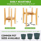 Adjustable Plant Stand with Tray,Indoor Wood Plant Stand Fit 8'' to 12'' Planter,Mid Century Modern Flower Pot Holder Rack(Plant and Pot Not Included)