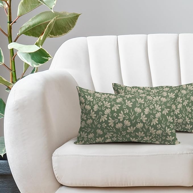 Spring Sage Green Pillow Covers 12x20 Set of 2 Vintage Floral Rustic Old Style Cute Flower Print Decorative Outdoor Pillowcases Seasonal Farmhouse Throw Cushion Case Decor for Couch Sofa Bed