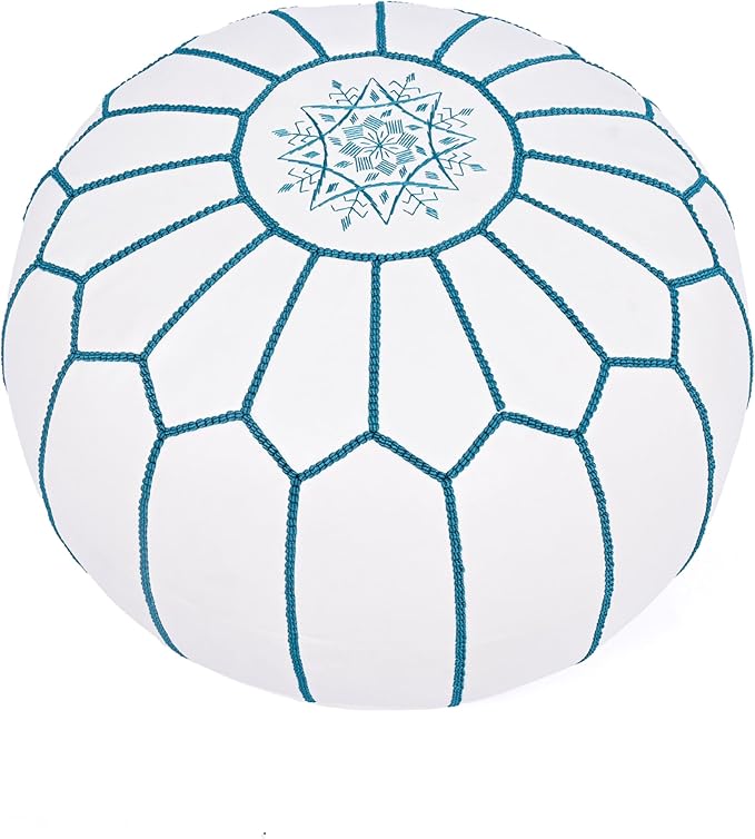 Marrakesh Gallery Genuine Leather Round Pouf Unstuffed - Moroccan Ottoman Footstool, Footrest Cover - Boho Decor - Bohemian Living Room, Bedroom, Kids Room, Gift & Wedding
