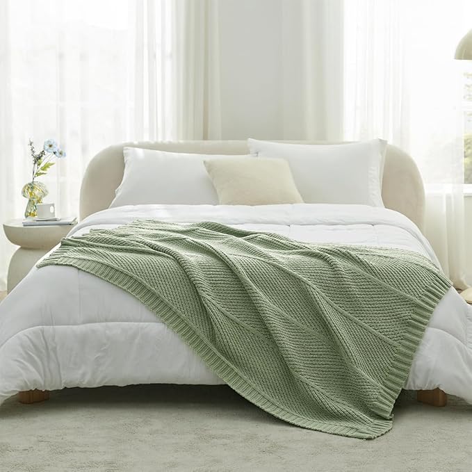 Amélie Home Chevron Chenille Knit Throw Blanket for Couch, Cozy Texture Decorative Soft Blanket for Sofa & Chair, 60"x80", Sage Green