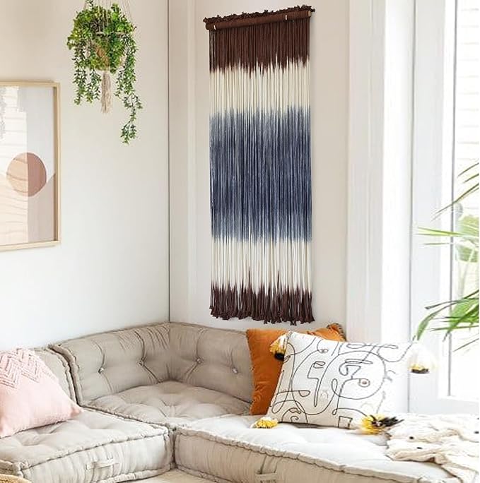 Macrame Wall Hanging Dip-Dye Wall Decor 15''W*39''L Boho Handmade Fiber Wall Art Decor for Nursery Bedroom Living Room