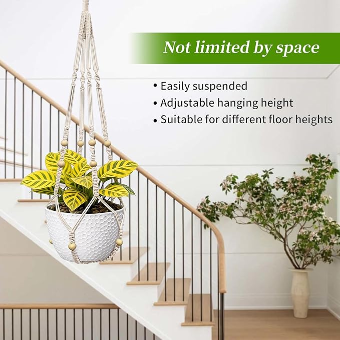 Bohemian-Style Macrame Plant Hanger Fits pots Sized from 4 to 15 inches in Diameter, Ideal for Hanging planters for Indoor Plants. Hanging Plant Holders is a Perfect Choice.(POTS NOT Included)