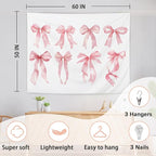 AQYIP Trendy Coquette Pink Bow Tapestry, Preppy Pink Tapestry, Girly Aesthetic Wall Blanket Decor for Girls Room Dorm Apartment Bedroom, 50x60 Inch