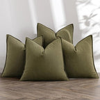 MIULEE Olive Green Linen Pillow Covers Pack of 4 Decorative Natural Solid Throw Pillow Covers Soft Accent Boho Farmhouse Couch Pillowcases Modern Spring Decors for Living Room Bed Sofa 24x24 Inch