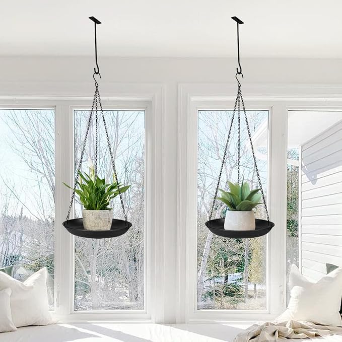 ARTORA Metal Plant Hanger, Indoor Decorative Wall Plant Hanging Basket Black Pot Holder Ceiling Flower Planter Hanging Chain with Long Hook (1 Pack)