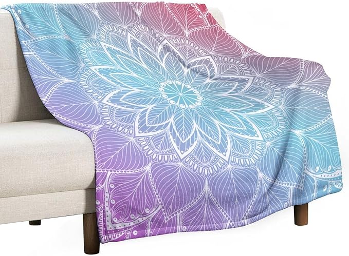 Boho Mandala Floral Throw Blanket Bohemian Flower Blanket for Sofa Bed Couch Chair Or Dorm 50"x60"