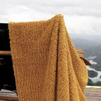 Ultra Soft Cozy Sherpa Throw Blanket, Light Weight Warm Decorative Throw Blanket with Tassel, Mustand Yellow Pattern Reversible Boho Style Blanket for Sofa, Couch, Bedroom,Travel, 60”x80”