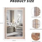 36x24 Inch Wooden Rectangle Bathroom Mirror, Rustic Decorative Wall Mirror for Over Sink, Living Room, Entryway, Boho Farmhouse Mirror with Beaded Frame (Horizontal/Vertical Mounting)
