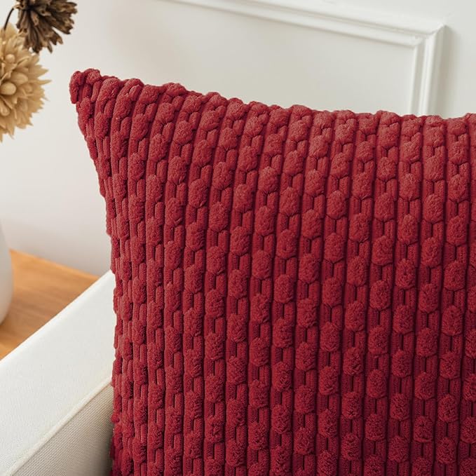 Kevin Textile 14x36 Inch Long Lumbar 1 Pack Valentines Decorative Throw Pillow Cover Soft Striped Corduroy Rectangle Cushion Case Farmhouse Solid Color Accent for Living Room Couch Sofa Bed, Burgundy