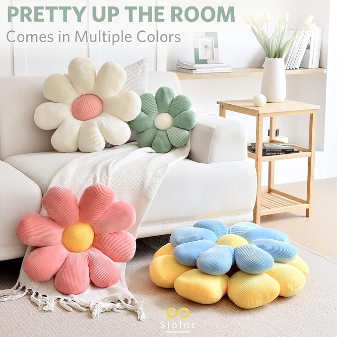 Sioloc Flower Shaped Throw Pillow, Butt Cushion, Floor Pillow,Seating Cushion, Room Decor & Plush Pillow for Bedroom Sofa Chair(Green,23.6'')