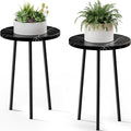 Plant Stand Indoor 2 Pack: Corner Wood 20 Inch Plant Stand Mid Century Modern Decor - Small Round Plant Table for Indoor Plants - Plant Holder for Patio Living Room Bathroom Office (Black Marble)