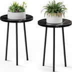 Plant Stand Indoor 2 Pack: Corner Wood 20 Inch Plant Stand Mid Century Modern Decor - Small Round Plant Table for Indoor Plants - Plant Holder for Patio Living Room Bathroom Office (Black Marble)