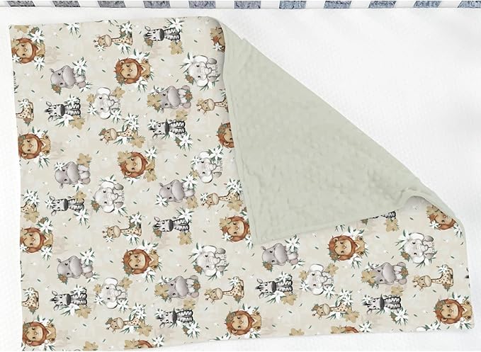 Baby Safari Retro Flowers Baby Blankets for Girl Boy Lion Elephant Giraffe Hippo Soft Mink Dotted Backing Double Layer Swaddle Blanket African Jungle Animal Bed Throw for Infant Toddler Nursery 30x40