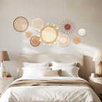 Teiyamsy 9 Pcs Boho Wall Basket Decor Handmade Woven Wicker Basket Wall Decor Round Farmhouse Hanging Wall Art for Rustic Home Living Room Kitchen Bedroom(Serene)