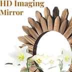 Wall Mirror Decorative, 12 inch Small Rustic Wood Boho Mirrors, Clear Sunburst Mirrors for Home Farmhouse Bedroom Entryway Decor House Warming Gifts New Home, No Distortion