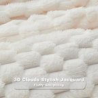 NEWCOSPLAY Super Soft Queen Blanket Ivory Premium Silky Flannel Fleece 3D Clouds Stylish Jacquard Lightweight Bed Blanket All Season Use 350GSM (Ivory, Queen(90"x90"))