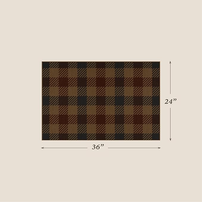 JTJ 2x3 Vintage Door Mats Indoor Entrance - Easy Jute Fall Rugs, Balcony, Kitchen, Mudroom, Washable Earthy Brown and Red Checkered Elegence Décor