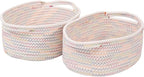 Woven Basket,Small Rope Storage Bin with Handles & Ribbon Bag, Organizer for Shelves Closets,Gift Basket Empty for Birthday,Books,Dog Toys, Colorful/2 Pack