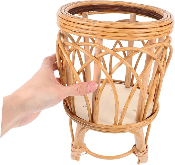 POPETPOP Hand Woven Rattan Plant Basket Boho Style Planter with Liner Functional Home Decor Versatile Storage for Flowers and Succulents