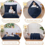 MAXYOYO 3 in 1 Kids Bean Bag Chair Bed, Child Floor Sofa for Gaming, Reading, Faux Fur Floor Mattress with High-Density Foam Filling for Living Room Bedroom