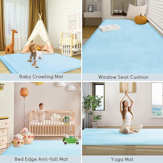Baby Play Mat for Floor Nursery Muscle Area Rug Playroom Rug 47"x47" Memory Foam 1.3" Thick Crawling Mat for Babies,Toddlers, Infants,Kids(Ice Blue)
