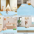 Baby Play Mat for Floor Nursery Muscle Mat Area Playroom Rug 39"x59" Memory Foam 1.3" Thick Crawling Mat for Babies,Toddlers, Infants,Kids (Ice Blue)