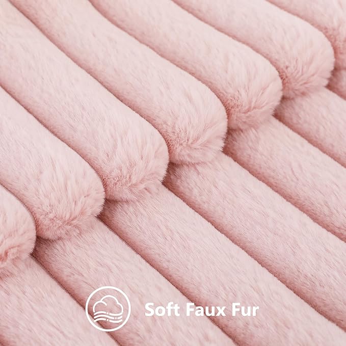 decorUhome Summer Cozy Faux Fur Throw Pillow Covers 16x16 Set of 2 Decorative Soft Plush Striped Modern Farmhouse Boho Couch Pillow Cases with Velvet Back for Sofa Bed Living Room, Pink