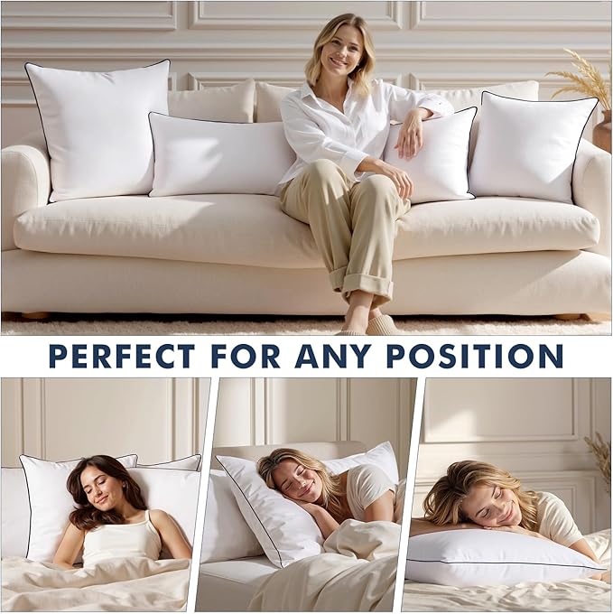 MIULEE Goose Feather Down 26x26 Euro Pillow Insert Set of 2 with 100% Down-Proof Cotton Cover, Soft Fluffy Decorative Pillow for Sofa Bed Couch Living Room White