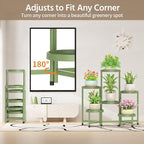 LASZOLA 6 Tiered Plant Stand Indoor Outdoor with Plastic Tray, Corner Folding Tall Flower Display Rack, Modern Plant Holder Shelf for Outdoor Patio Porch Garden Office Living Room, Green