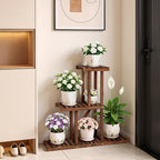 3 Tiered Narrow Wooden Indoor Plant Stand Shelf for Multiple Plants ,Flower Stand Shelf Outdoor ,Floor Standing Plant Holder Rack for Living Room Patio Porch Garden Apartment Office,Rustic,Space Saver