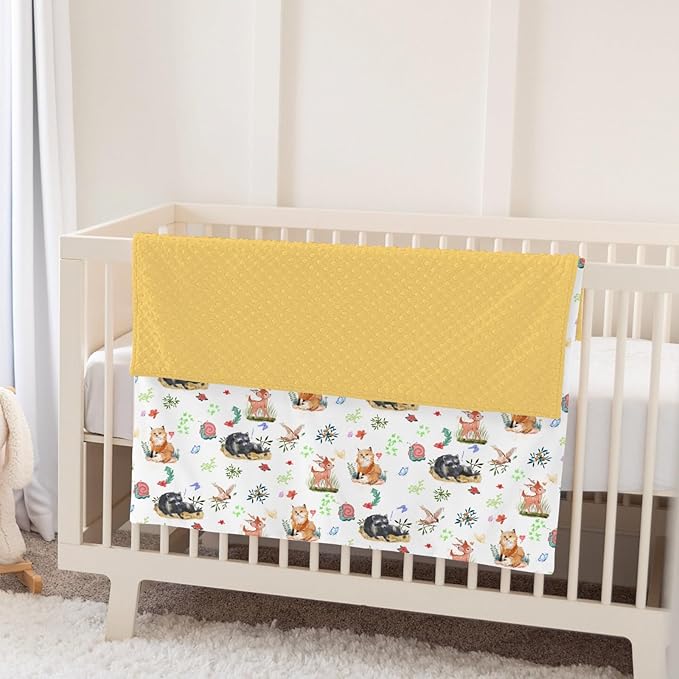 Spring Animals Baby Blankets for Girl Boy Raccoon Fox Deer Bird Snails Floral Leaves Soft Mink Dotted Backing Double Layer Swaddle Blanket for Toddler Nursery Forest Animal Bed Blanket 30x40