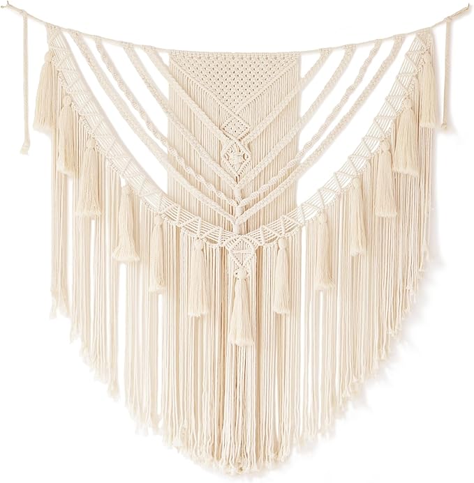 Jakalin Large Macrame Wall Hanging Handmade Art Home Decor 47" Wx 55" L Boho Wall Decor Wedding Bedroom Living Room Handmade Yarn Wall Art