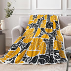 Boho Abstract Colorful Floral Throw Blanket, Vintage Retro Patchwork White Orange Black Flower Botanical Geometric Aesthetic Groovy Flannel Throw Blanket for Chair Bed Sofa Couch, 50X60IN