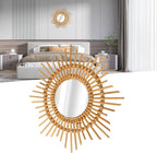 Tissting Natural Rattan Hanging Mirror,13.8 x 4.7in Boho Wall Mounted Mirror Star Shape Bohemian Hanging Glass Makeup Mirror Rustic Art Decoration Handwoven Mirror for Bedroom Living Room Hallway