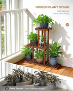 3 Tiered Narrow Wooden Indoor Plant Stand Shelf for Multiple Plants ,Flower Stand Shelf Outdoor ,Floor Standing Plant Holder Rack for Living Room Patio Porch Garden Apartment Office,Rustic,Space Saver