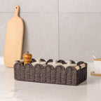 CubesLand Paper Rope Scalloped Edge Shelves Storage Basket, Woven Toilet Paper Baskets for Over Toilet Storage Shelf, Ending Table, Floating Shelves Organizing or Home Décor, with Wood Handle, Brown