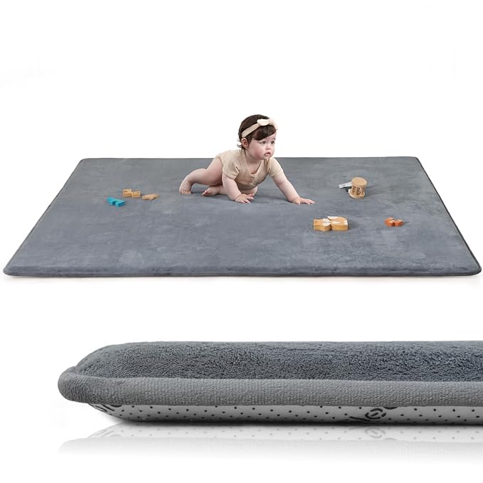 Baby Play Mat for Floor,Extra Large 71"×79" Playpen Mat for Toddler,Infant,Kids,1.3" Thick Non-Slip Nursery Rug,Water Repellent Soft Padded Activity Mats for Tummy Time, Crawling,Playroom(Dark Grey)
